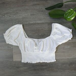 Billabong white puff sleeve crop top blouse